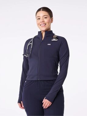 FIGS On-Shift ContourKnit Cropped Jacket™ Navy